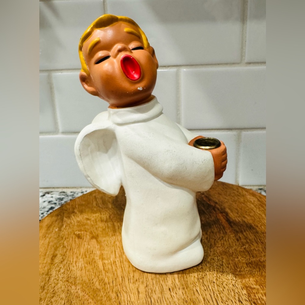Vintage Resin Angel Figurine with Candle Holder Made in Japan